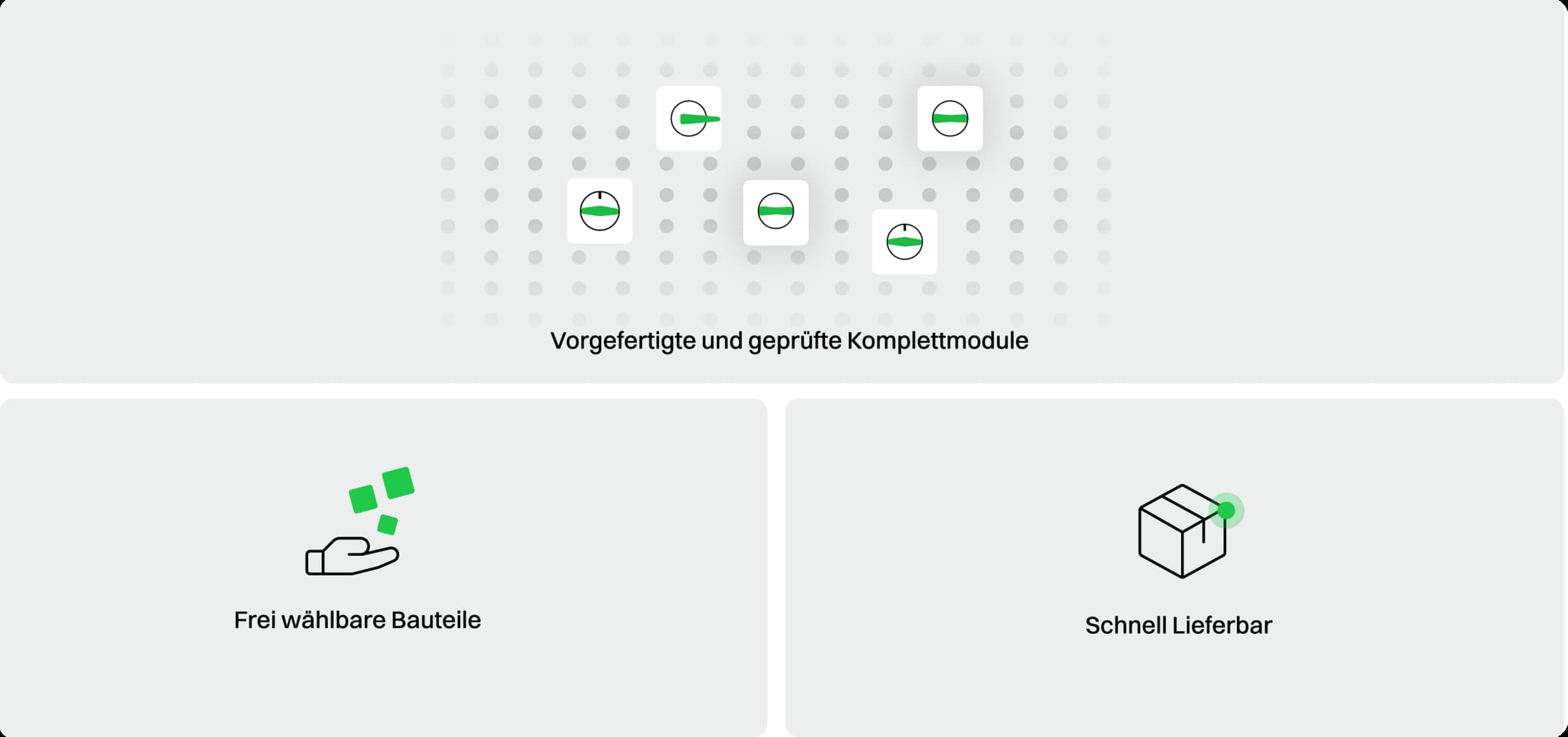 Eine Visualiserung zum Sälzer Modular Design, bei dem verschieden Vorteile illustriert dargestellt werden.
